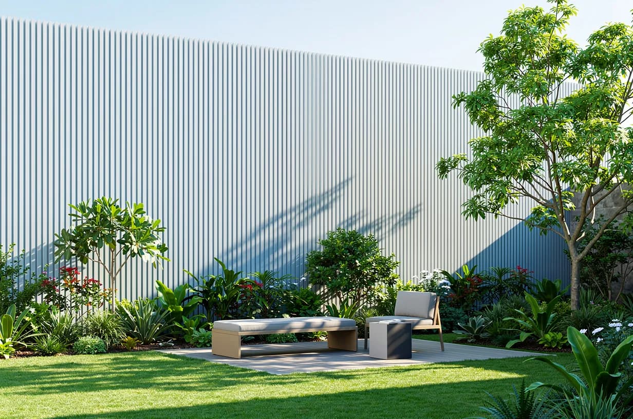 Fachada con lambrín ranurado (celosía) de WPC coextruido de Extrutech