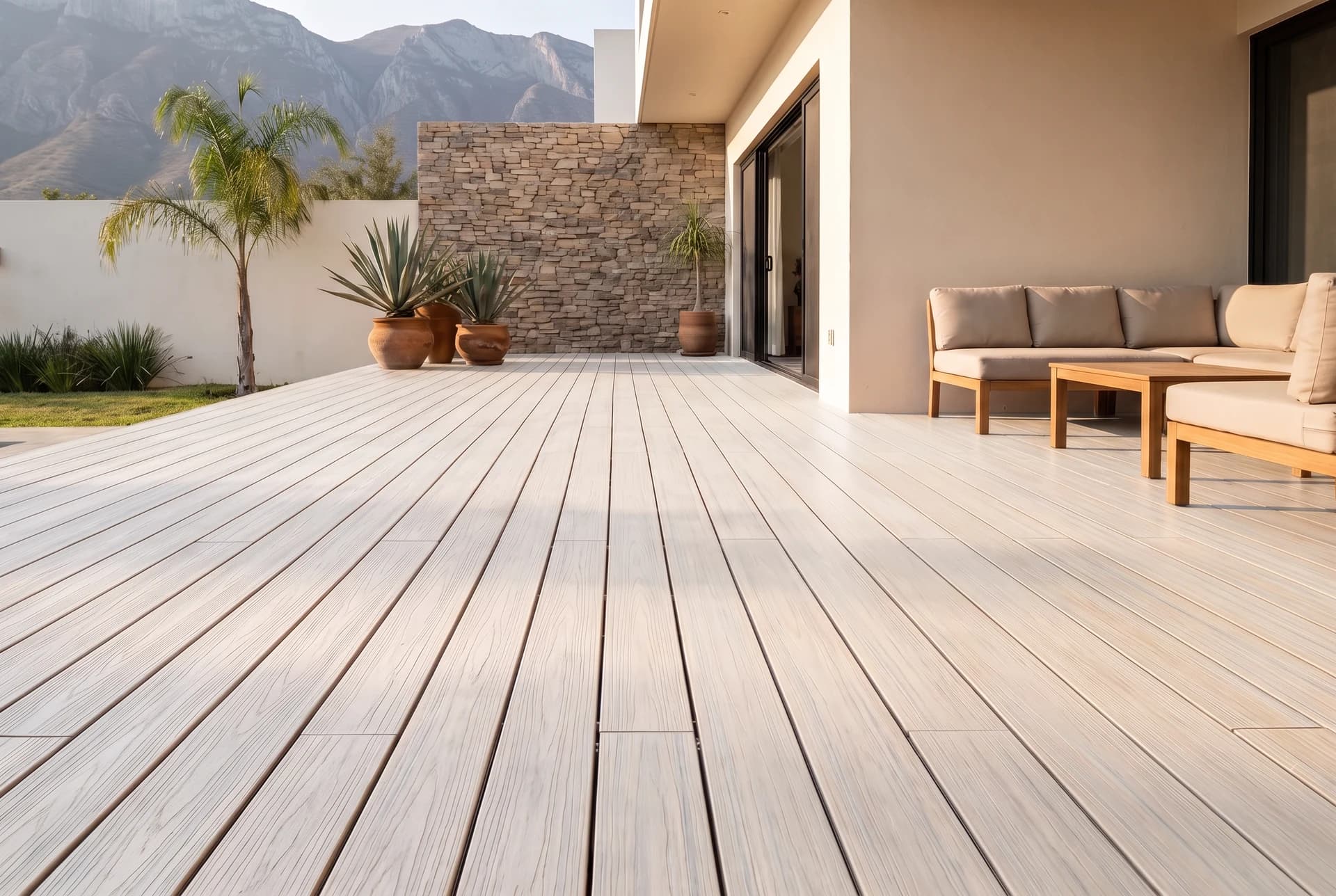 La misma terraza con deck WPC en color Off-white