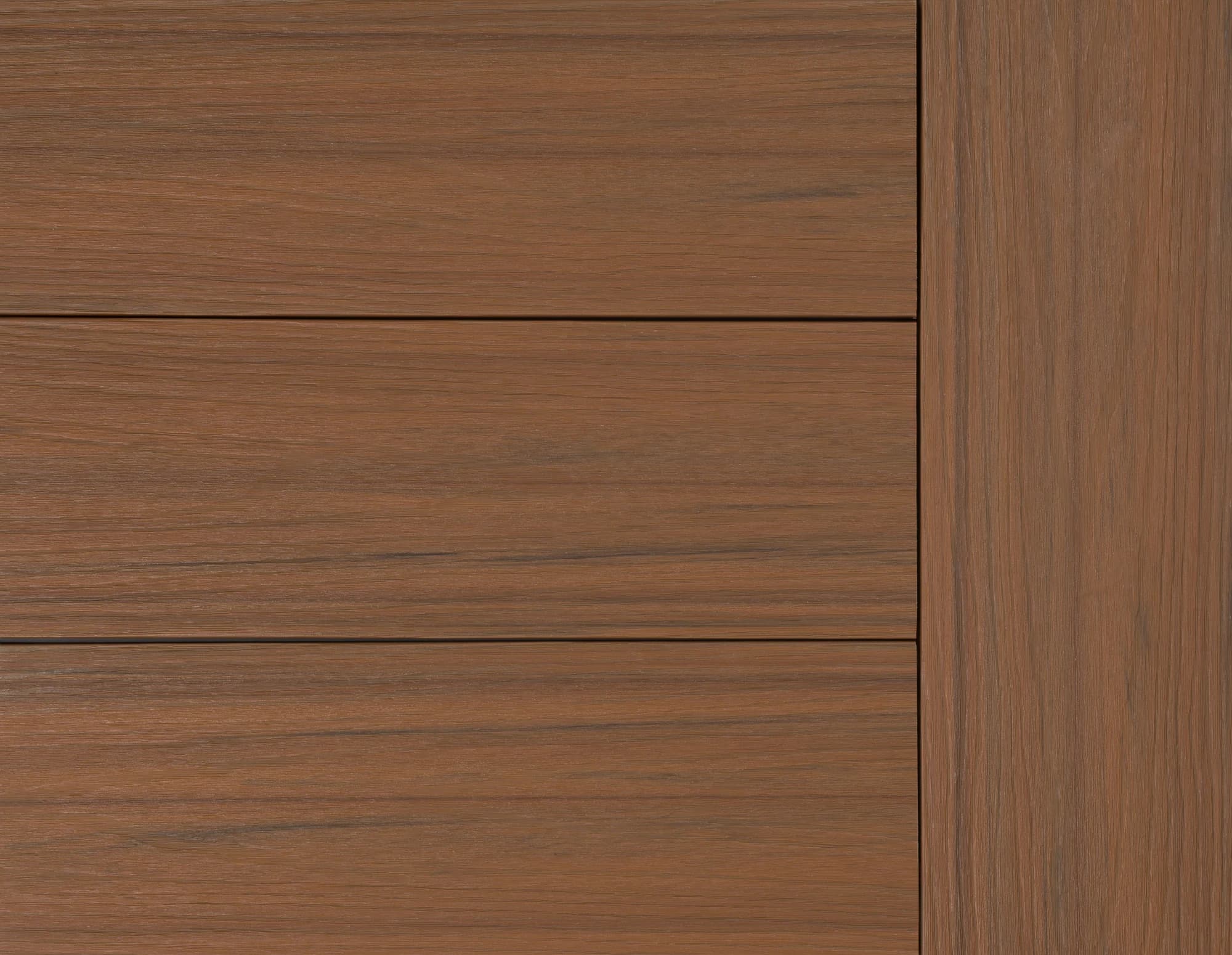 Installed WPC decking, cycling through five of its colors: Teka, Chesnut, Sand, Ash Gray and Obsidiana