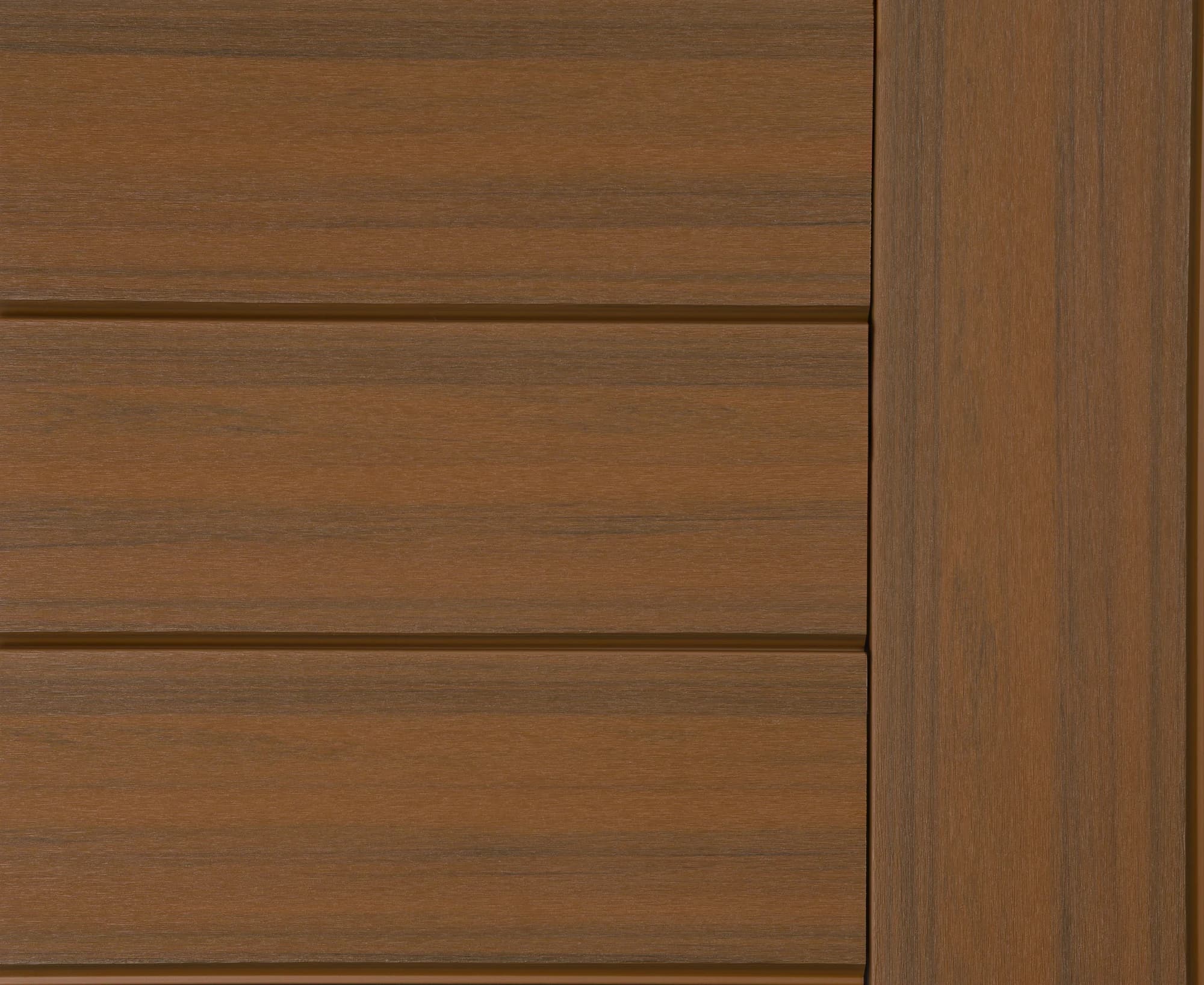 Installed WPC Wall Cladding cycling through five of its colors: Teka, Chesnut, Antique, Ash Gray and Obsidiana
