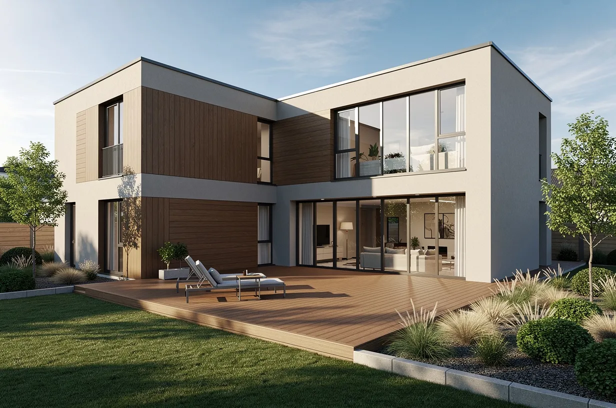 Deck WPC claro instalado en una terraza residencial exterior